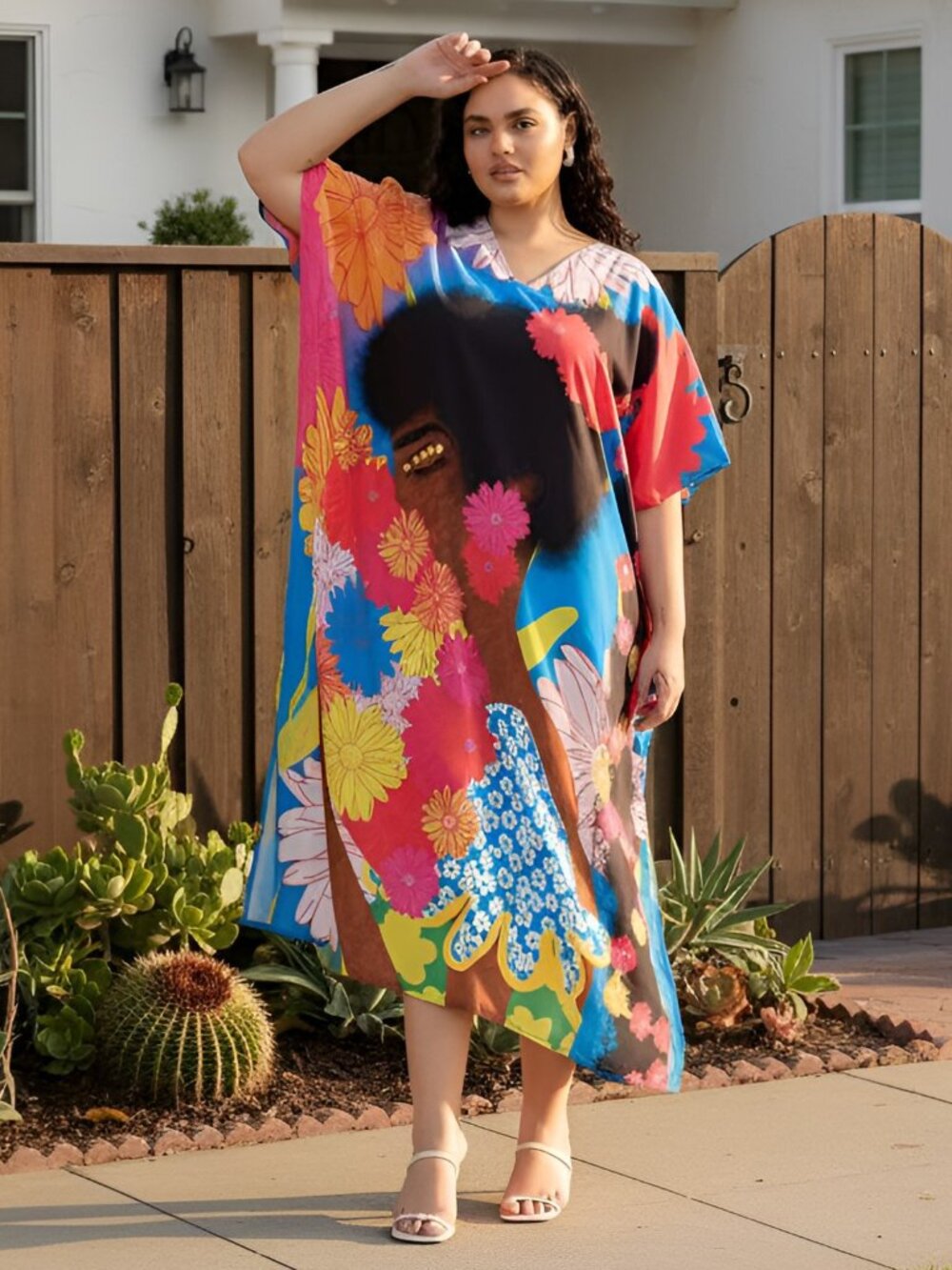 Gypsie Blu Women Polyester Kaftan Dress Abstract Lady Printed Maxi Mumu Dresses
